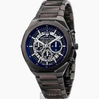 【MASERATI 瑪莎拉蒂】瑪莎拉蒂男錶型號R8873642012(寶藍機械鏤空錶面黑錶殼深黑色精鋼錶帶款)