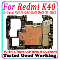 256gb For Xiaomi POCO F3 / Redmi K40 Original Unlocked Motherboard Mainboard 128GB Logic Board With Android System Installed