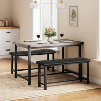 Dining Table Set for 4, Kitchen Table Set for 4 with Upholstered Benches, Rectangular Dining Room Table Set for Small Space