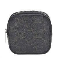 【CELINE】經典TRIOMPHE帆布方形拉鍊零錢包(黝黑色10K742BZR.04LI)