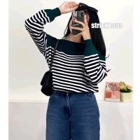 ZEFANYA RAJUT TEBAL SWEATER RAJUT STRIPE BAJU ATASAN WANITA TERBARU