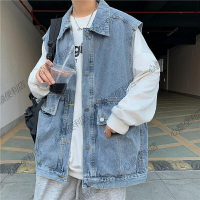 機能工裝牛仔馬甲男春秋季潮牌ins無袖坎肩馬夾寬松痞帥背心外套