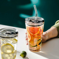 便攜網紅水杯創意潮流ins杯子簡約刻度透明吸管玻璃咖啡杯玻璃杯