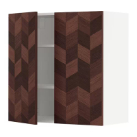 METOD 壁櫃附層板/2門板, 白色 hasslarp/棕色 具圖案, 80x37x80 公分