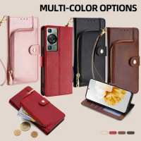 Ladies Magnet Buckle Flip Phone Case for Huawei P60 P50 P40 P30 P20 Pro Plus P50E P40 Lite E Zipper Wallet Case Card Slots Funda