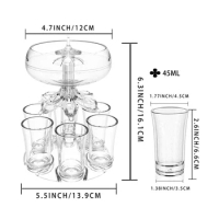 Party Drink Dispenser with 6 Shot Glasses Set - Acrylic Touchless Liquor Dispenser for Beverage Cider Cocktail