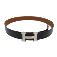 【二手名牌BRAND OFF】HERMES 愛馬仕 H Martelee 皮帶扣環 黑/棕色 雙面皮帶 85CM Y刻