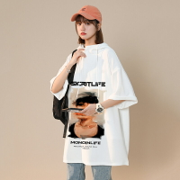 連帽上衣夏季美式潮牌薄款短袖衛衣oversize設計感小眾港味t恤女