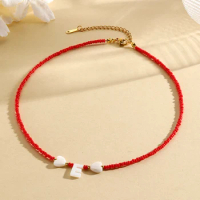 Shell Love 26 Letter Red Millet Beaded Necklace Necklace Birthday Gift 2024