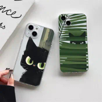 Retro Banana Leaf Plant Cute Cat Clear Phone Case For iPhone 13 14 Pro Max 12 11 Pro Max 13 12 Mini XS XR X 7 8 Plus Back Covers