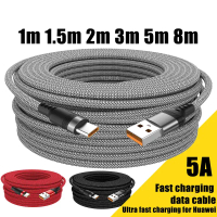 Kabel USB TYPE C 5A pengecasan pantas untuk Huawei, kabel sambungan USB C 3m, 5m, 8m untuk Samsung, 