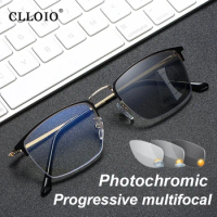CLLOIO Titanium Alloy Photochromic Reading Glasses Men Progressive Multifocal Glasses Women Anti Blue Light Hyperopia Glasses