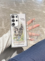 適用三星s25ultra手機殼s24+s23u女生s22加十a52s21fe小眾note20鏡面a54藝術帶鏈條掛繩高級感適合春天s20a55
