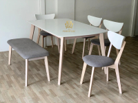 JJ set meja makan 5ft/150cm scandinavian dengan 4 kerusi kusyen [x4] dan 1 bench/ furniture