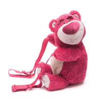 Hot Toy Story Cute Lotso Stuffed Plush Backpack Kawaii Anime Strawberry Bear Lotso Plush Bag Funny Gifts for Kids Girls