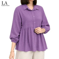 Leona Apparel - Sela Atasan Wanita Kemeja Blouse Oversize Linen One Size Lavender