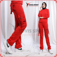 Celana Olahraga Panjang  Cargo Kantong 4 Wanita Yovis Sport dan Celana PDL Senam Indoor dan Outdoor 