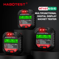 HABOTEST HT107 Digital Socket Tester Voltage 30mA RCD Test Smart Detector EU US UK Plug Ground Zero Line Polarity Phase Check