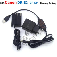 DR-400 BG-E2 E2N BP-511 Dummy Batter+QC3.0 USB Charger + ACK-E2 USB Cable For Canon EOS 10D 20D 20Da 30D 40D 5D 50D D30 D60