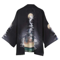 Japanese Kimono Retro Crane Print Thin Coat Haori Hanfu Suit Cloak Men\'s Summer Chinese Style New Tang Suit Taoist Robe