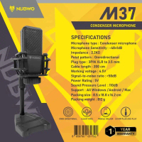 มีส่งด่วน NUBWO M37 ไมค์โครโฟน XLR to JACK 3.5mm Condenser Microphone คําแนะนําการขายที่ร้อนแรงในเดื