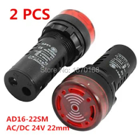 AD16-22SM AC/DC 24V 22mm Flash Light Red LED Active Buzzer Beep Indicator AC/DC 24V 12V 220V 22mm