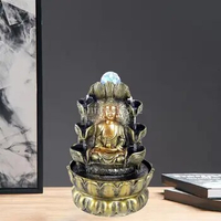 Buddha Statue Flowing Water Ornament Decor Waterfall Led Crystal Ball Fountain Desktop Feng Shui Decoration For Home Decoration