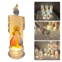 Jesus Catholic Christian Religious Ceremony Virgin Electronic Flameless LED Devotional Prayer Candles Light Religious Decoration