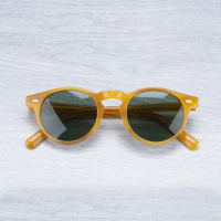 Gregory Peck Vintage Designer Sunglasses for Women Blue Lens 2023 Transparent Acetate Retro Round Polarized Sun Glasses Men