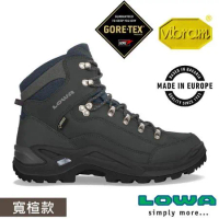 【LOWA】男 歐洲製造 RENEGADE GTX 中筒防水透氣多功能健行鞋(寬楦) LW310968-0998 深灰黑