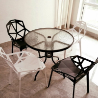 鋼化玻璃圓桌洽談桌椅組合戶外簡約鐵藝餐桌休閑咖啡桌