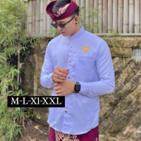 Safari swastika dan polos , kemeja bali lengan panjang Pria Slim Fit