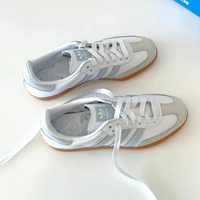 ADIDAS 休閒鞋 SAMBA OG 白灰藍 皮革 復古 德訓鞋 女 IE0877