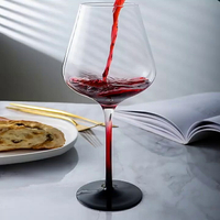 彩色紅桿高腳紅酒杯大號勃艮第杯家用水晶玻璃杯大肚葡萄酒杯