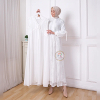 UT945 Raisma Gamis Putih Tulang Lebaran Cantik Dan Elegan / Baju Gamis Putih Wanita Terbaru MEWAH un