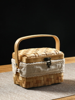 日式木片手工編織收納盒 首飾盒雜物收納筐 拍攝道具月餅食品禮盒
