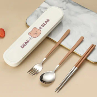 Portable Travel Chopsticks Spoon Set 304 Stainless Steel Student Camping Lunch Box Fork Spoons Dinnerware Cutlery Set Tableware