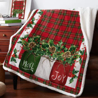 Christmas Holly Berries Red Plaid Cashmere Blanket Winter Warm Soft Throw Blankets for Beds Sofa Wool Blanket Bedspread