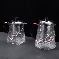 耐熱錘紋玻璃茶壺加厚家用大號煮茶器泡茶單壺茶水分離透明可加熱