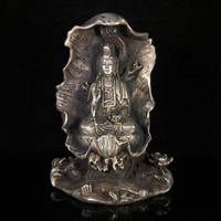 藏傳老銀白銅鎏銀蓮花觀音菩薩佛像風水擺件居家佛堂用品收藏品