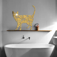 Creative Acrylic Geometry Cat Mirror Stickers Wall Sticker for Room Decoration Removable Poster Living Room Bathroom Decal