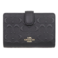 【COACH】黑色浮雕LOGO皮革拉鍊袋中夾