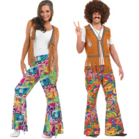 Men/ Women 60s/70s Retro Hippie Groovy Dancing Groovy Hippy Disco Fancy Dress Up Costume Bellbottoms Masquerade Party Costumes