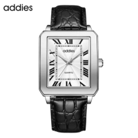 Addies Fashion Rectangle Dial Quartz Watch For Men Waterproof Casual Leather Strap Luxury Business Wristwatch Relogio Masculino