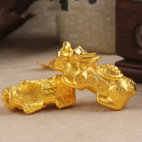 Pure 999 24K Yellow Gold Men Women 3D Pixiu Dragon Son Turtle Pendant