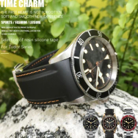 19mm 21mm 22mm Natural Rubber Watchband Fit for 20mm Tudor Black Bay 1958 GMT Curved End Silione Black Blue Red Strap Bracelets