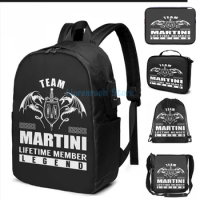 Funny Graphic print Team MARTINI Lifetime Member Legend USB Charge Backpack men School bags Women bag Travel laptop bag