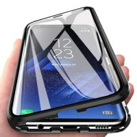 Metal Magnetic Adsorption Case For Samsung S21 S10 S20 S9 S8 S22 Plus Ultra Double Glass Case Samsung Note 10 20 Ultra 9 8 Funda