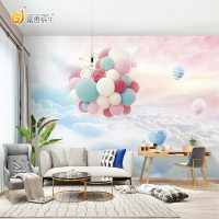 北歐風漸變色云朵氣球3D墻紙粉色少女心臥室裝飾奶茶店美甲店壁紙