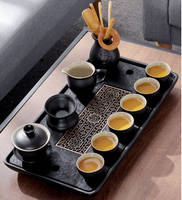 倉庫現貨清出 陶瓷儲水茶盤排水烏金石小型茶台中式簡約家用長方形辦公托盤茶海